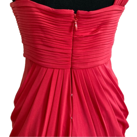 BCBGMAXAZRIA red draped bubble hem pleated bodice sleeveless mini dress.… - Picture 7 of 11